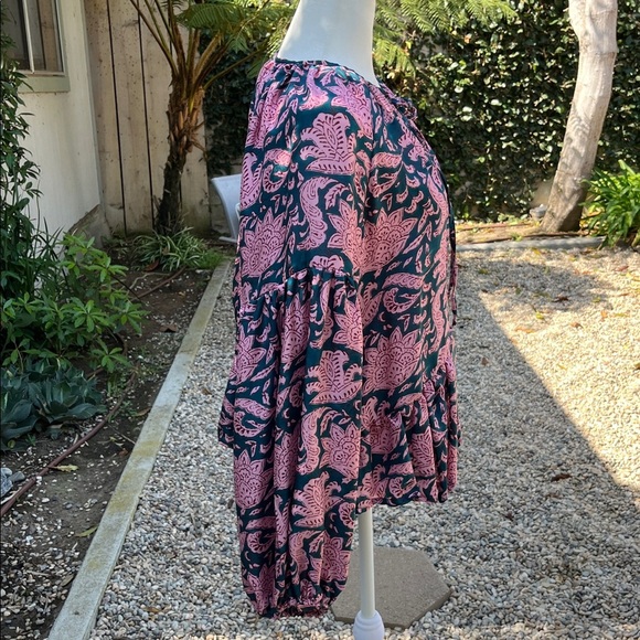 Hannah Artwear 100%Silk  Designer Teal and Pink Patterned Flowy Top - Picture 7 of 11